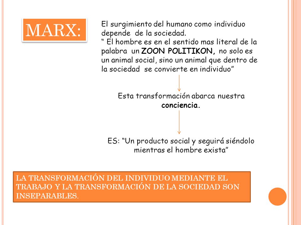 MARX: El surgimiento del humano como individuo depende de la sociedad.