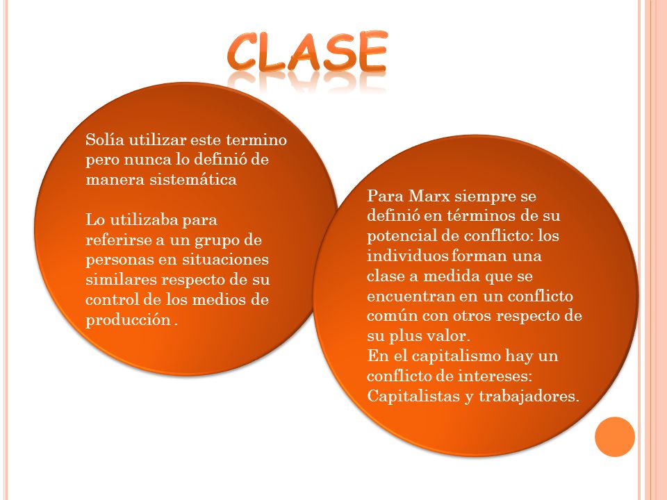 clase Solía utilizar este termino pero nunca lo definió de manera sistemática.