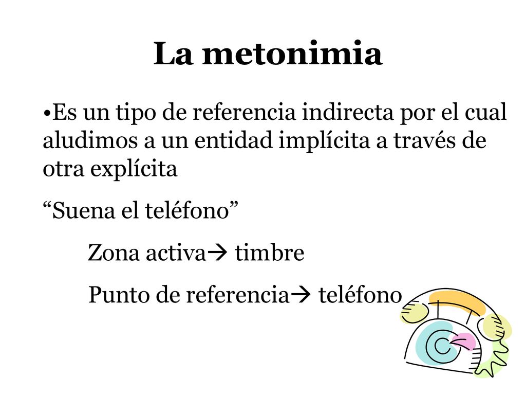 La metonimia Es un tipo de referencia indirecta por el cual aludimos a un entidad implícita a través de otra explícita.