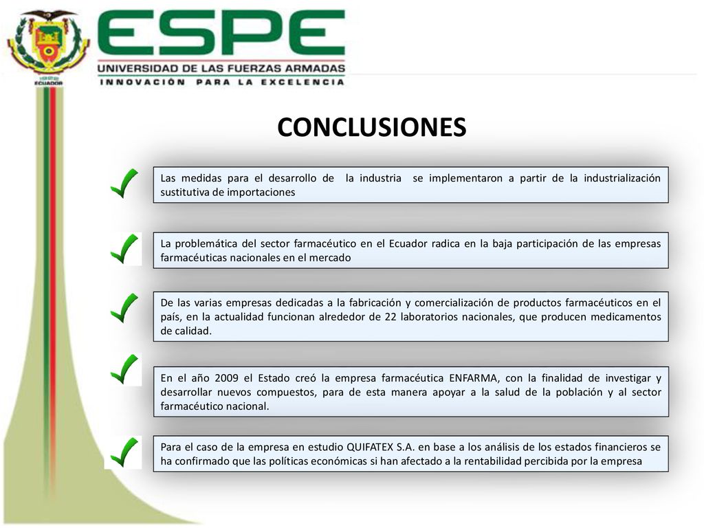 CONCLUSIONES Las medidas para el desarrollo de la industria se implementaron a partir de la industrialización sustitutiva de importaciones.
