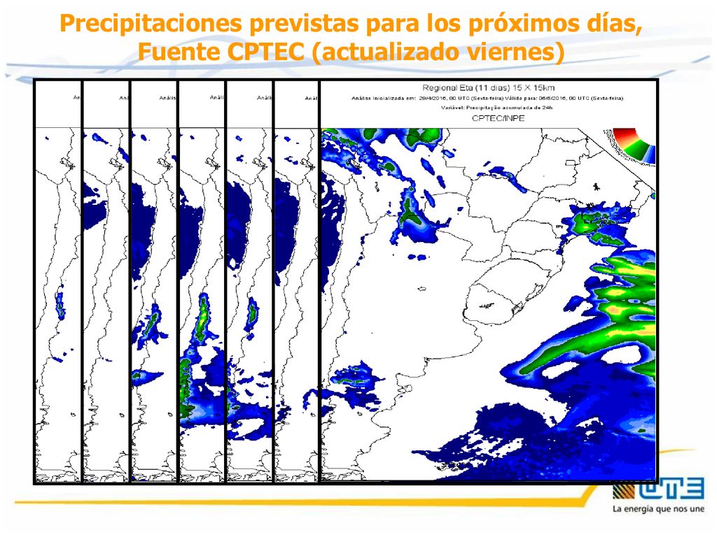 Precipitaciones previstas para los próximos días, Fuente CPTEC (actualizado viernes)