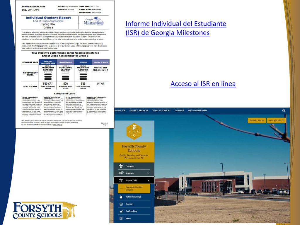 Informe Individual del Estudiante (ISR) de Georgia Milestones