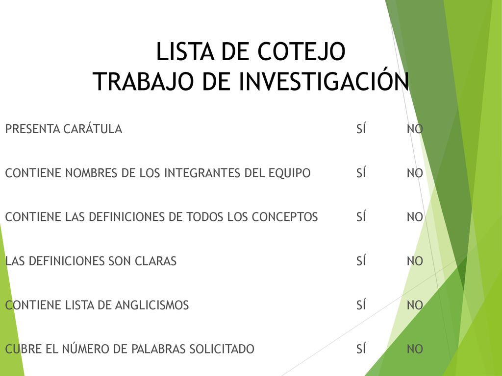LISTA DE COTEJO TRABAJO DE INVESTIGACIÓN