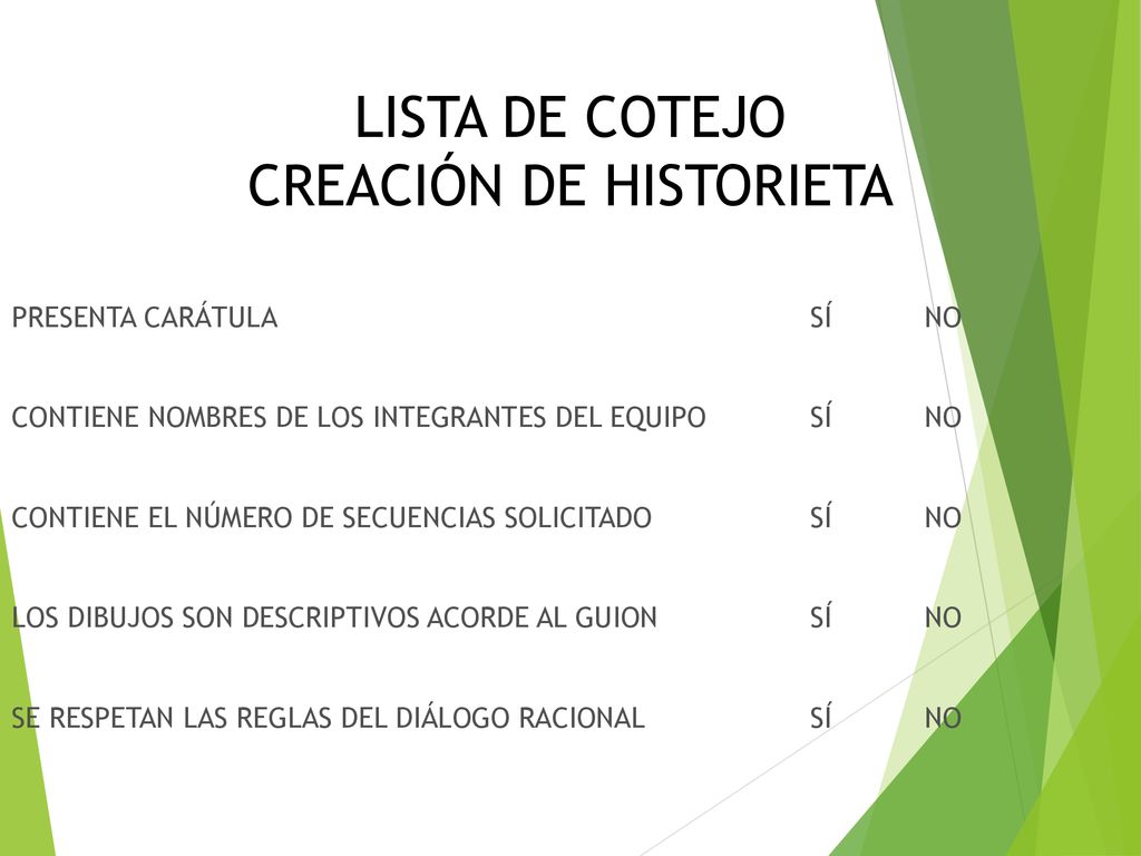 LISTA DE COTEJO CREACIÓN DE HISTORIETA