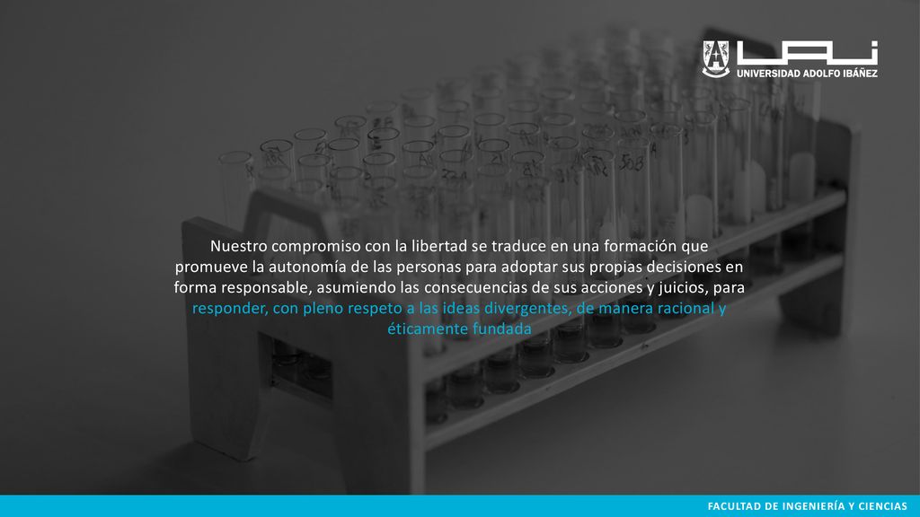 Nuestro compromiso con la libertad se traduce en una formación que promueve la autonomía de las personas para adoptar sus propias decisiones en forma responsable, asumiendo las consecuencias de sus acciones y juicios, para responder, con pleno respeto a las ideas divergentes, de manera racional y éticamente fundada