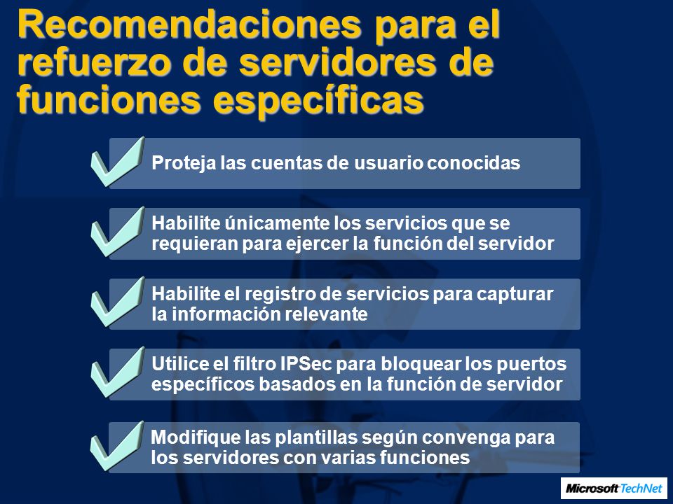 Recomendaciones para el refuerzo de servidores de funciones específicas