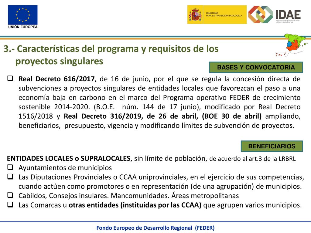 3.- Características del programa y requisitos de los proyectos singulares