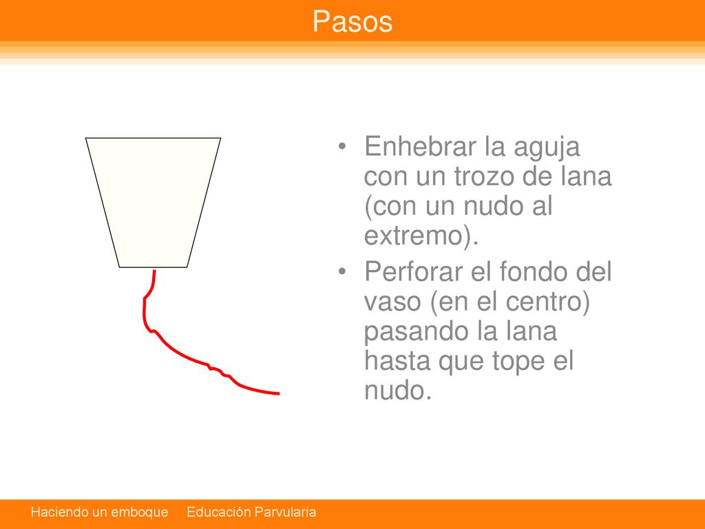 Pasos Enhebrar la aguja con un trozo de lana (con un nudo al extremo).