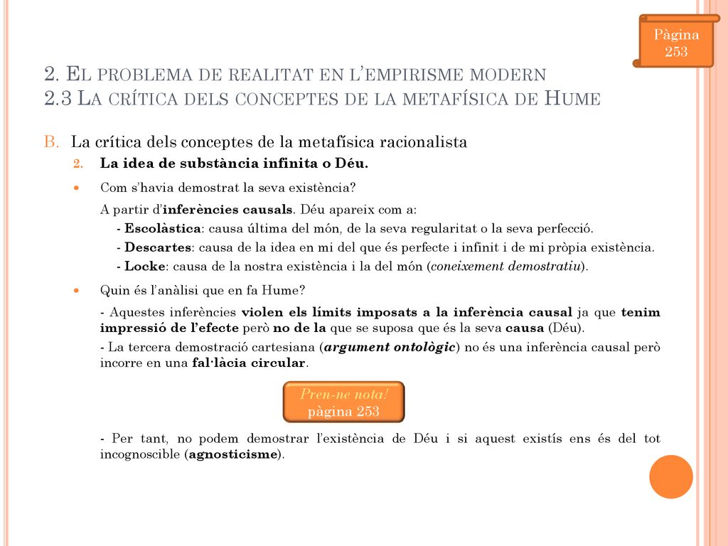 Pàgina El problema de realitat en l’empirisme modern 2.3 La crítica dels conceptes de la metafísica de Hume.