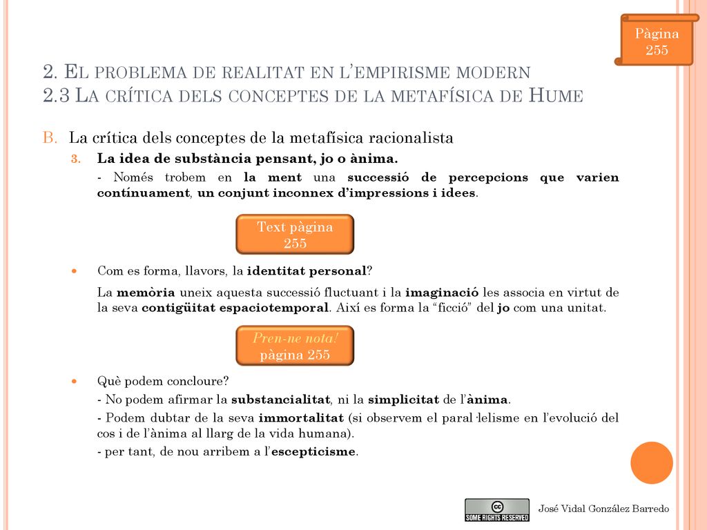 Pàgina El problema de realitat en l’empirisme modern 2.3 La crítica dels conceptes de la metafísica de Hume.