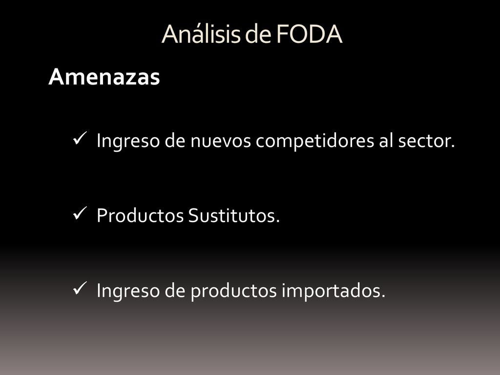 Análisis de FODA Amenazas Ingreso de nuevos competidores al sector.