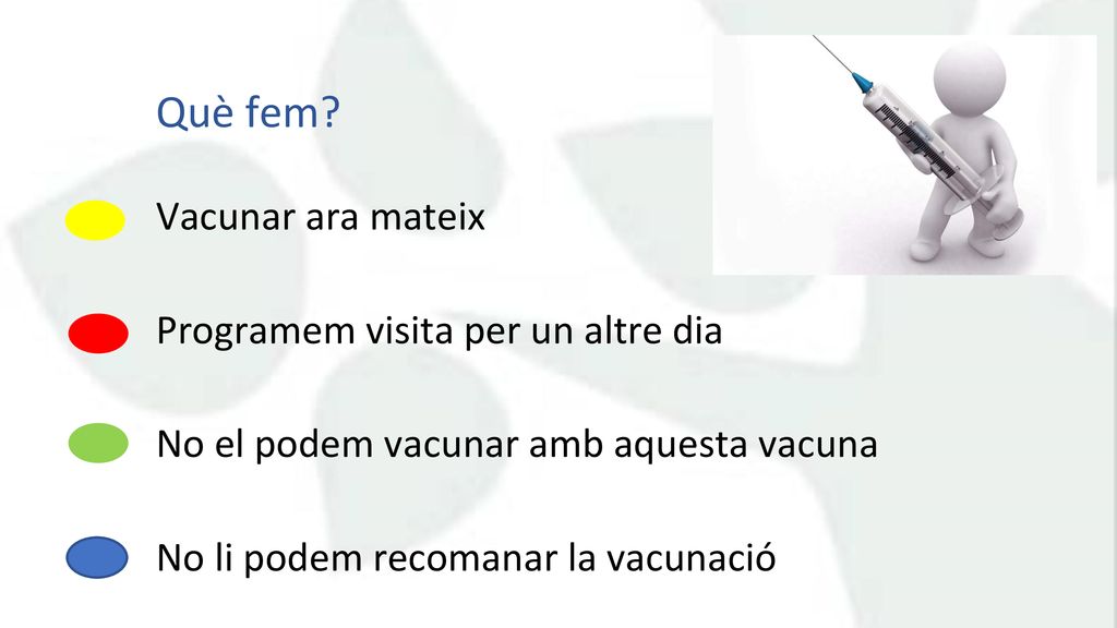 Què fem Vacunar ara mateix Programem visita per un altre dia