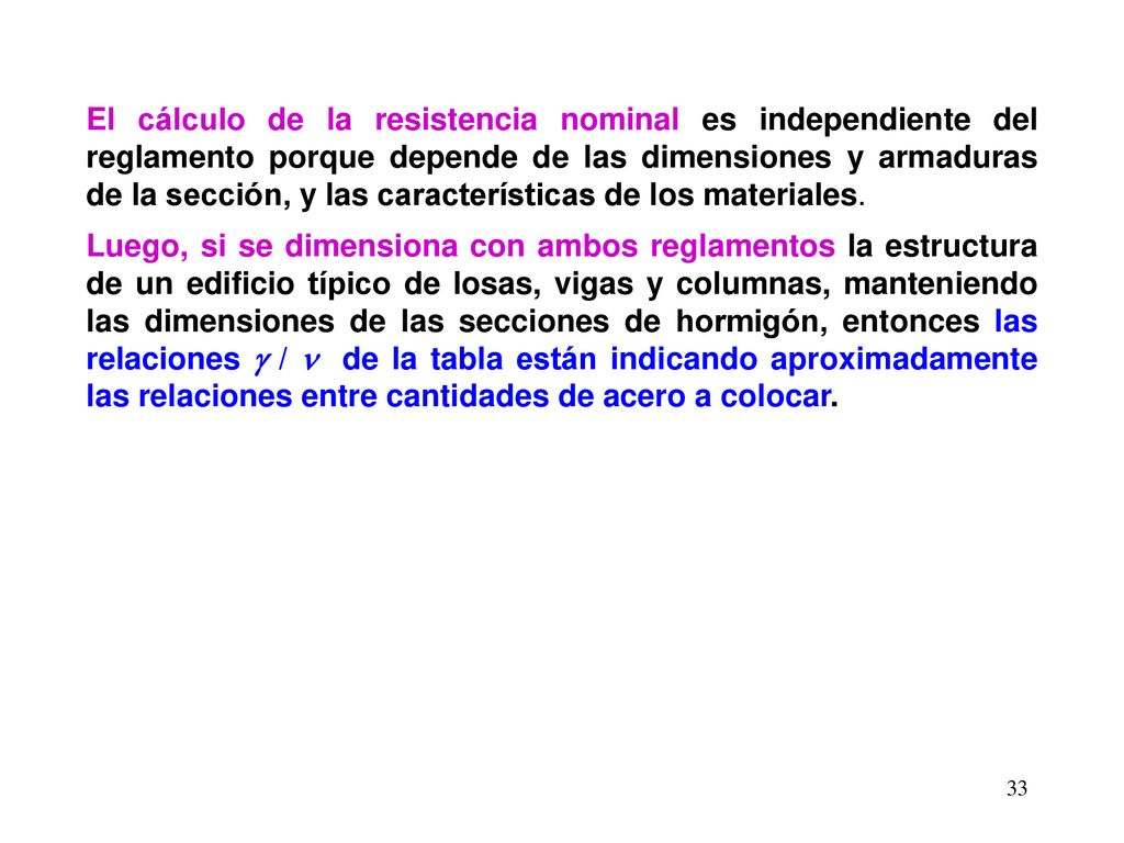 El cálculo de la resistencia nominal es independiente del reglamento porque depende de las dimensiones y armaduras de la sección, y las características de los materiales.