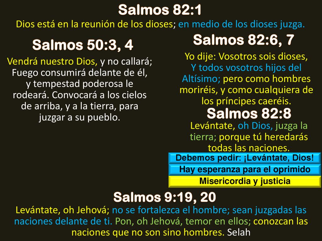 Salmos 82:1 Salmos 82:6, 7 Salmos 50:3, 4 Salmos 82:8