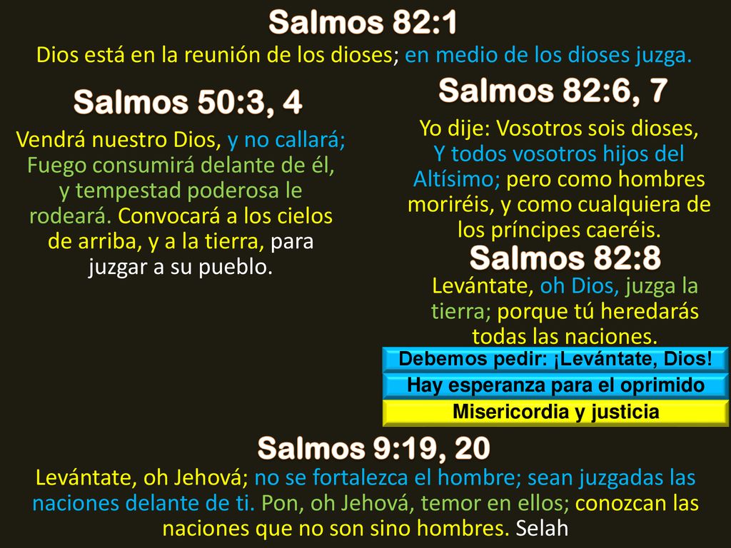Salmos 82:1 Salmos 82:6, 7 Salmos 50:3, 4 Salmos 82:8