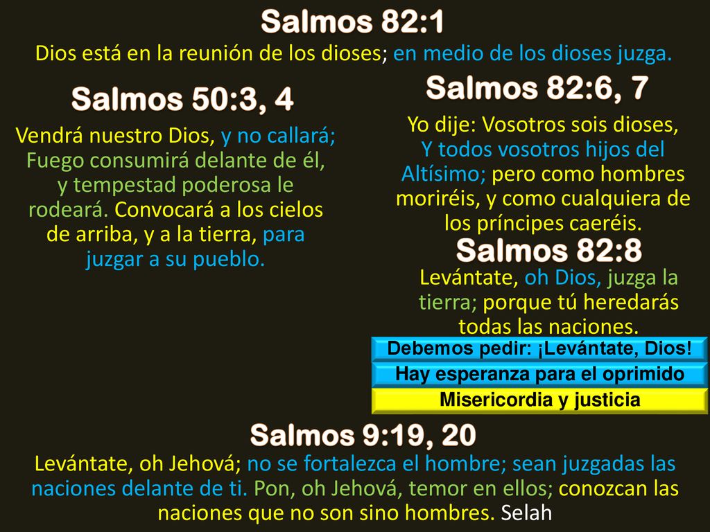 Salmos 82:1 Salmos 82:6, 7 Salmos 50:3, 4 Salmos 82:8
