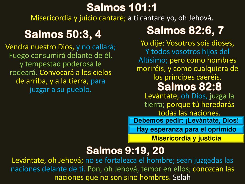 Salmos 101:1 Salmos 82:6, 7 Salmos 50:3, 4 Salmos 82:8