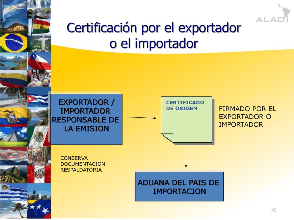 Certificación por el exportador o el importador