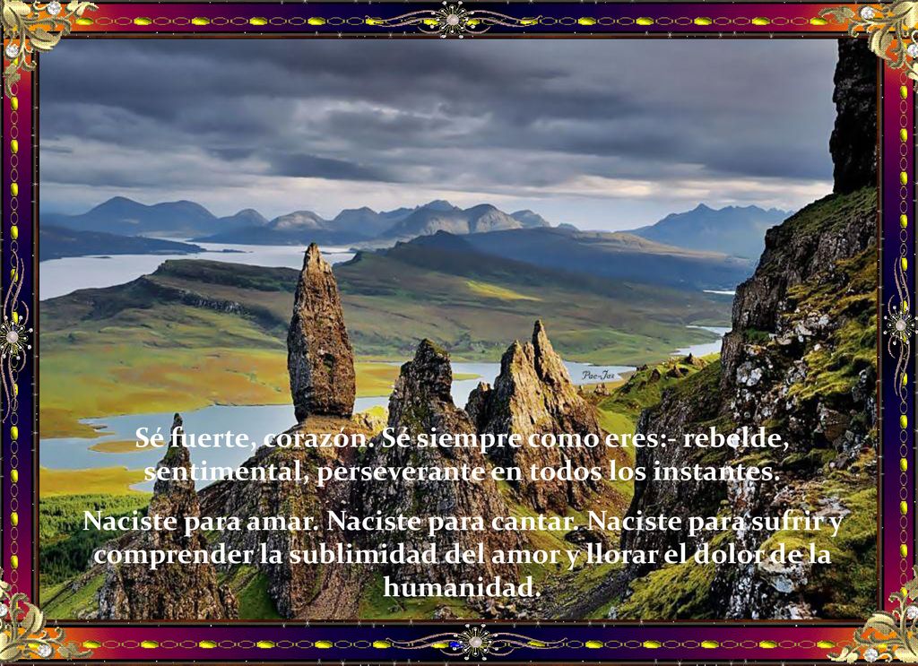 Sé fuerte, corazón. Sé siempre como eres:- rebelde, sentimental, perseverante en todos los instantes.