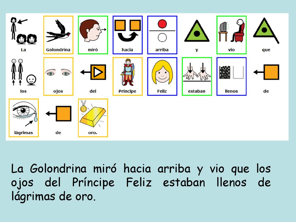 La Golondrina miró hacia arriba y vio que los ojos del Príncipe Feliz estaban llenos de lágrimas de oro.