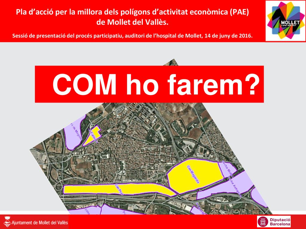 Pla d’acció per la millora dels polígons d’activitat econòmica (PAE) de Mollet del Vallès. Sessió de presentació del procés participatiu, auditori de l’hospital de Mollet, 14 de juny de 2016.
