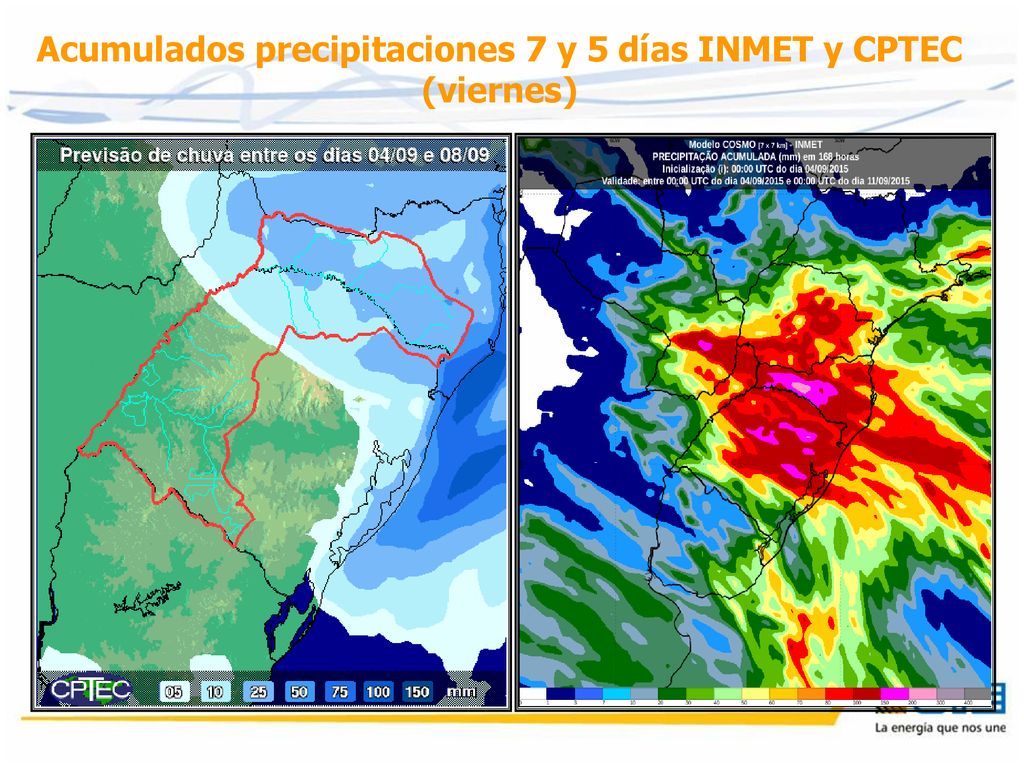 Acumulados precipitaciones 7 y 5 días INMET y CPTEC (viernes)