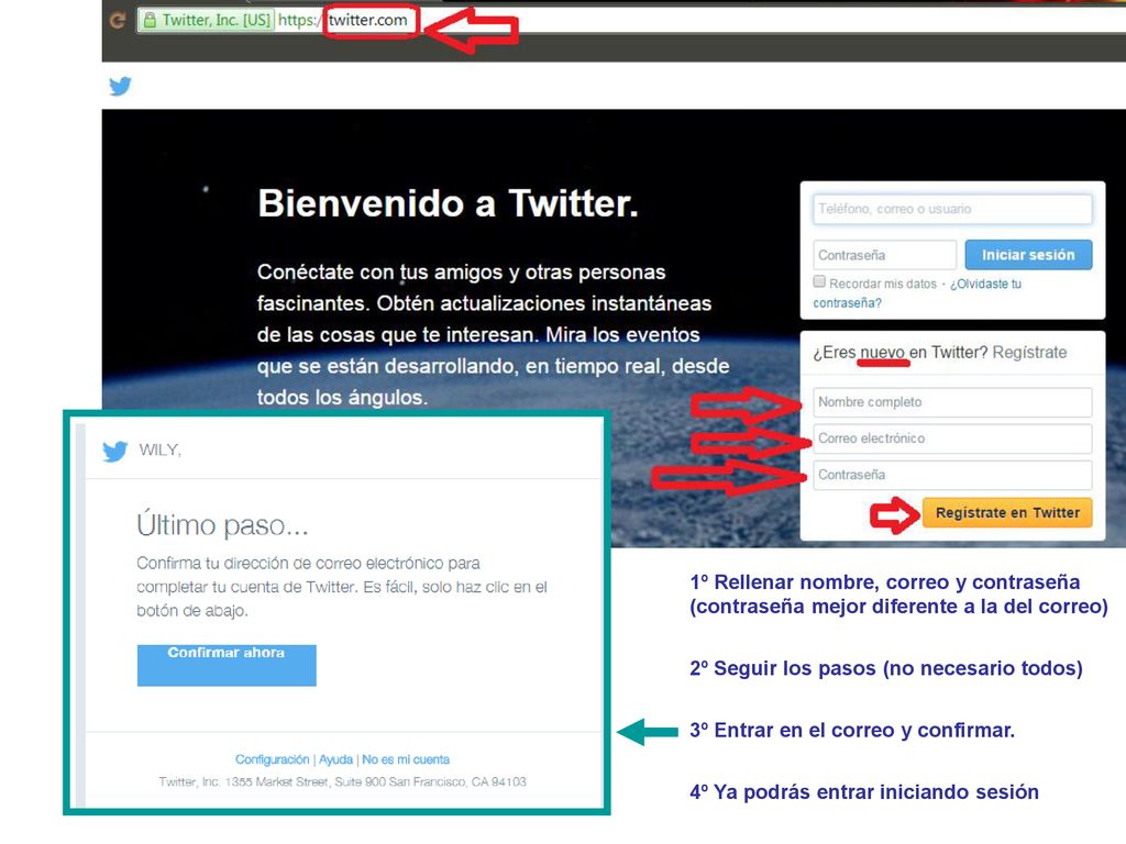 1º Rellenar nombre, correo y contraseña (contraseña mejor diferente a la del correo)