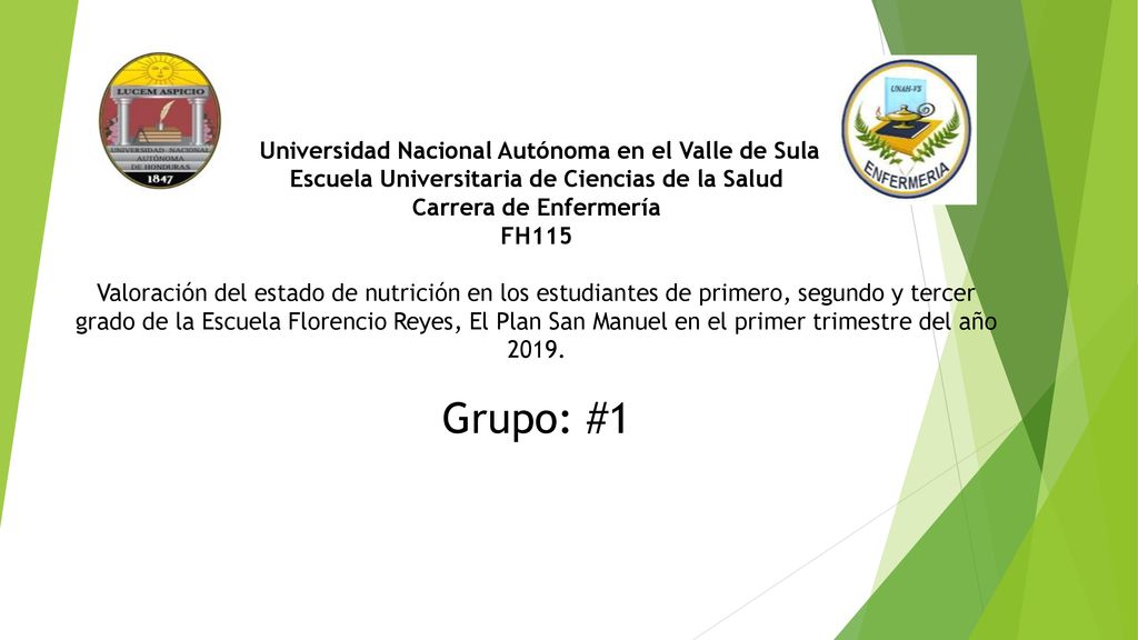 Universidad Nacional Autónoma en el Valle de Sula Escuela Universitaria de Ciencias de la Salud Carrera de Enfermería FH115 Valoración del estado de nutrición en los estudiantes de primero, segundo y tercer grado de la Escuela Florencio Reyes, El Plan San Manuel en el primer trimestre del año 2019.