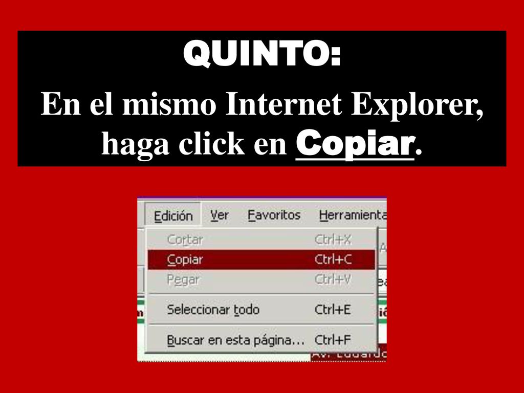 En el mismo Internet Explorer, haga click en Copiar.