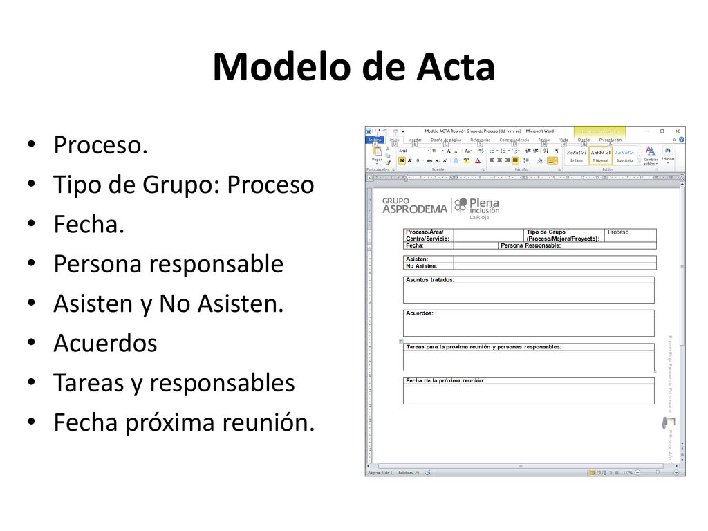 Modelo de Acta Proceso. Tipo de Grupo: Proceso Fecha.