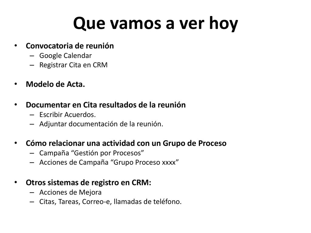 Que vamos a ver hoy Convocatoria de reunión Modelo de Acta.