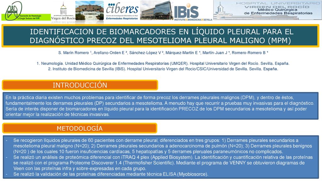 IDENTIFICACION DE BIOMARCADORES EN LÍQUIDO PLEURAL PARA EL DIAGNÓSTICO PRECOZ DEL MESOTELIOMA PLEURAL MALIGNO (MPM)