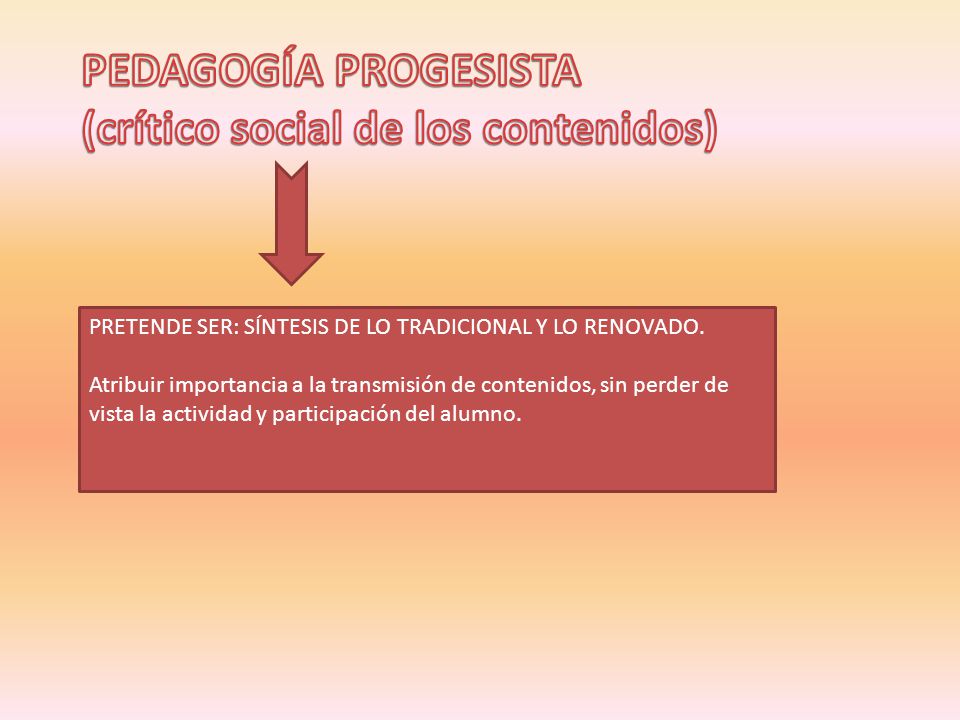 PEDAGOGÍA PROGESISTA (crítico social de los contenidos)