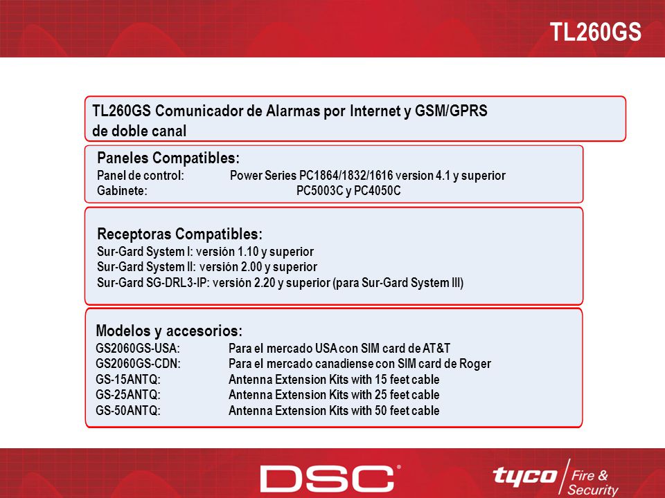 TL260GS TL260GS Comunicador de Alarmas por Internet y GSM/GPRS de doble canal. Paneles Compatibles: