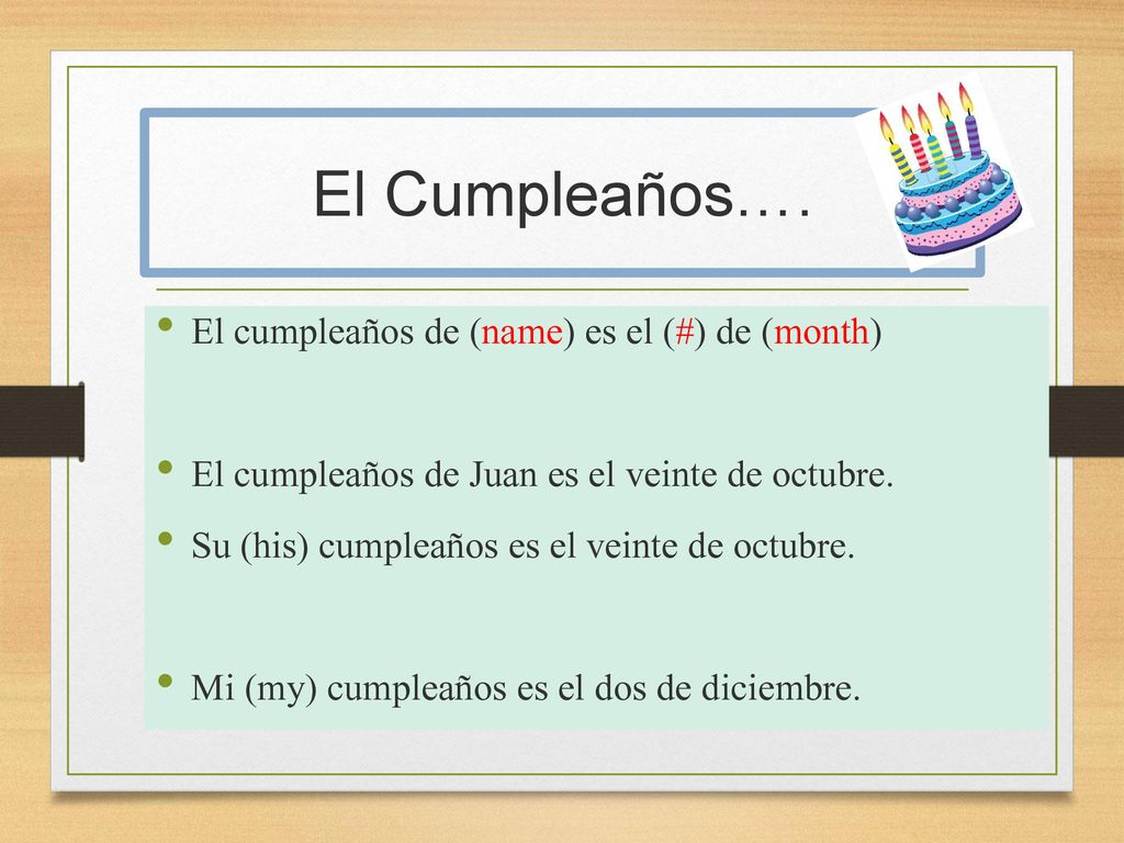 El Cumpleaños…. El cumpleaños de (name) es el (#) de (month)