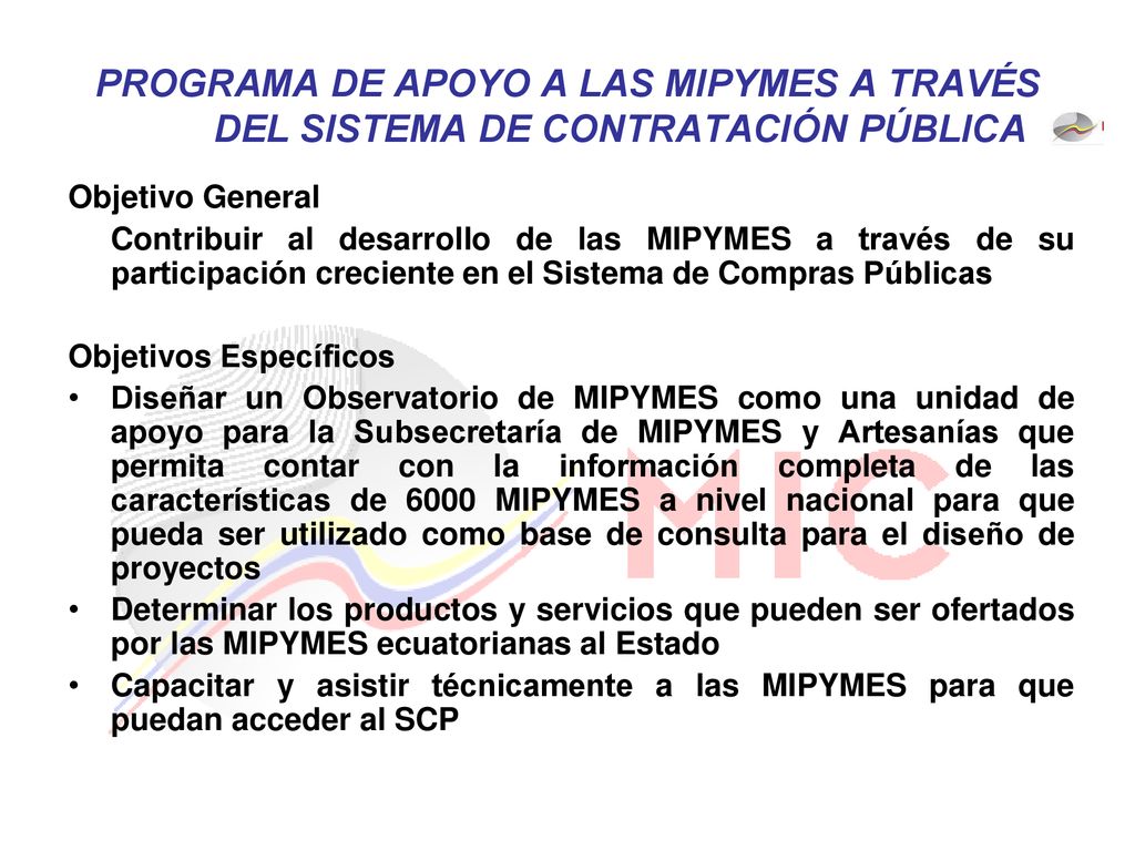 PROGRAMA DE APOYO A LAS MIPYMES A TRAVÉS DEL SISTEMA DE CONTRATACIÓN PÚBLICA