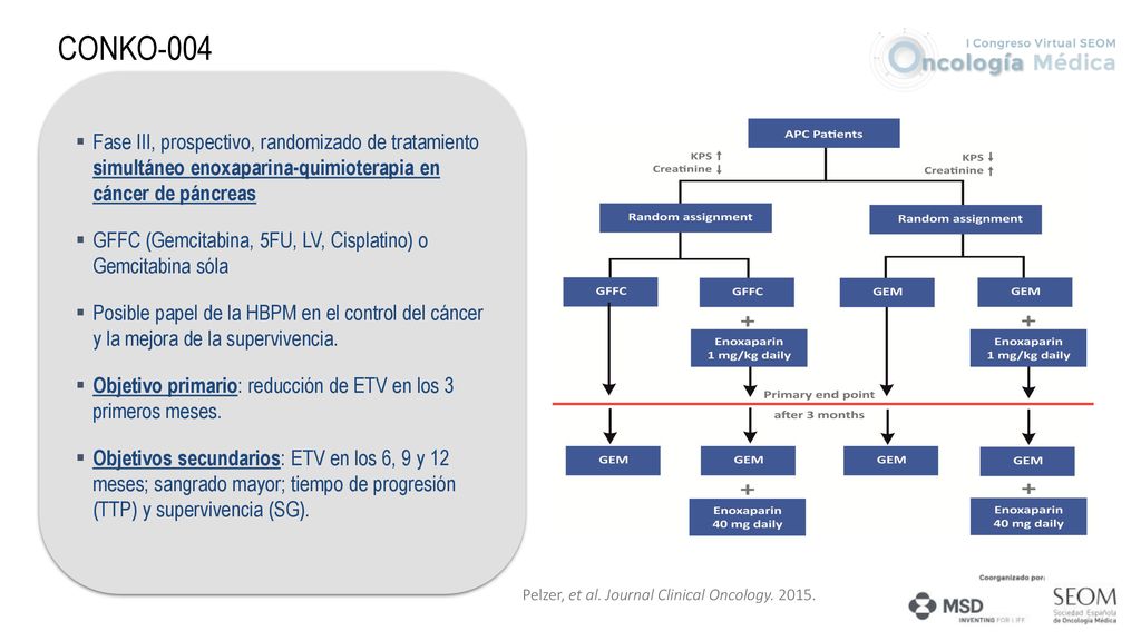 CONKO-004 Fase III, prospectivo, randomizado de tratamiento simultáneo enoxaparina-quimioterapia en cáncer de páncreas.