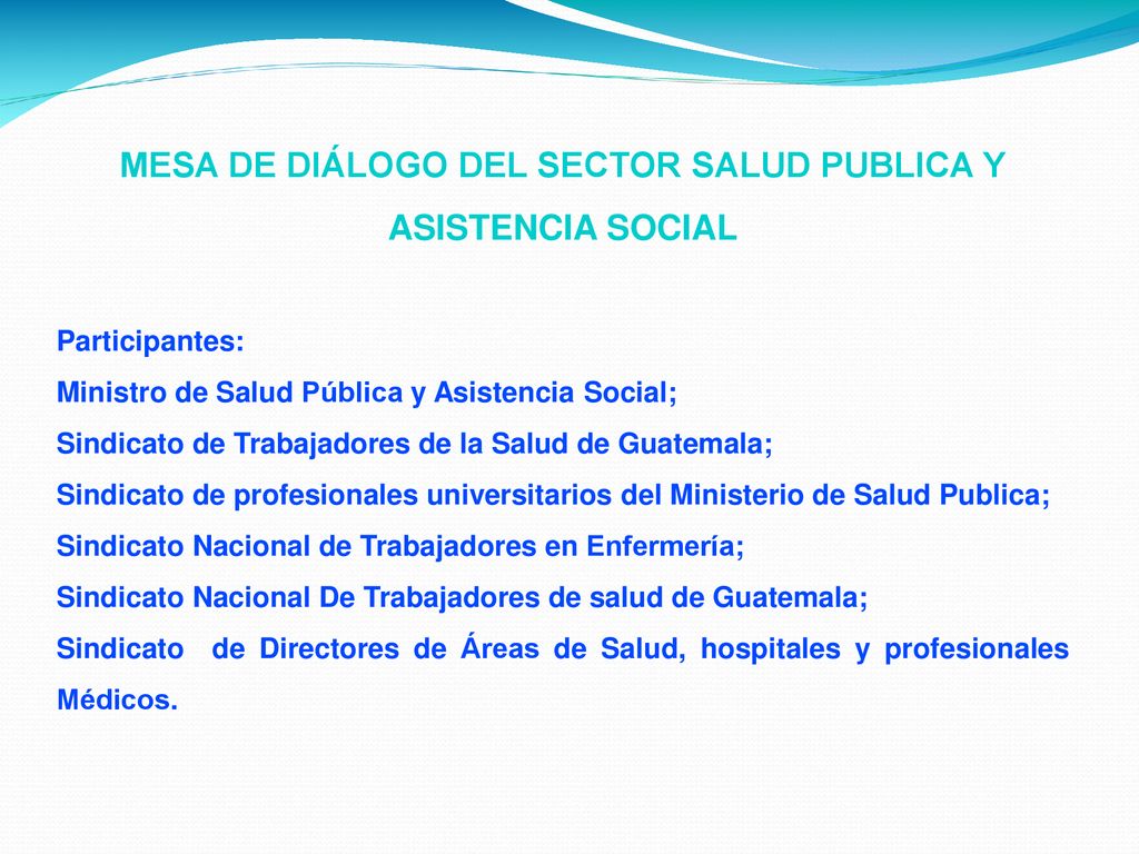MESA DE DIÁLOGO DEL SECTOR SALUD PUBLICA Y ASISTENCIA SOCIAL