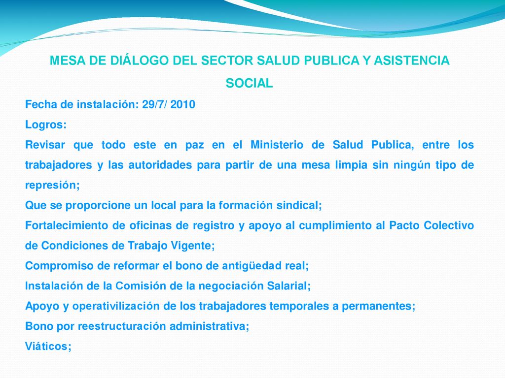 MESA DE DIÁLOGO DEL SECTOR SALUD PUBLICA Y ASISTENCIA SOCIAL