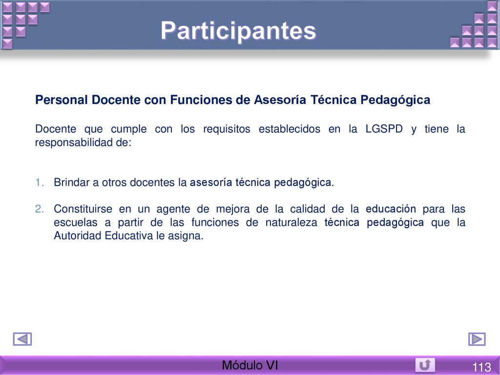 Participantes Personal Docente con Funciones de Asesoría Técnica Pedagógica.