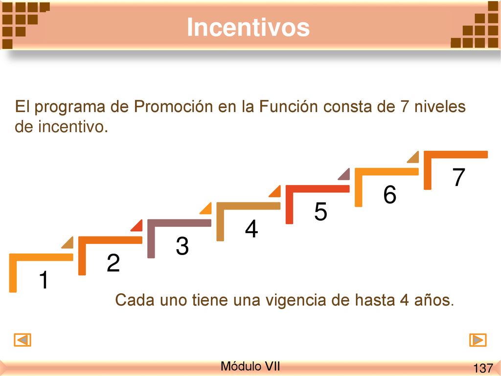 Incentivos El programa de Promoción en la Función consta de 7 niveles de incentivo.