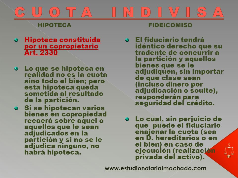 CUOTA INDIVISA Hipoteca constituida por un copropietario Art. 2330