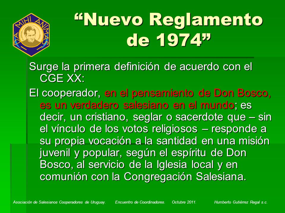 Nuevo Reglamento de 1974 Surge la primera definición de acuerdo con el CGE XX: