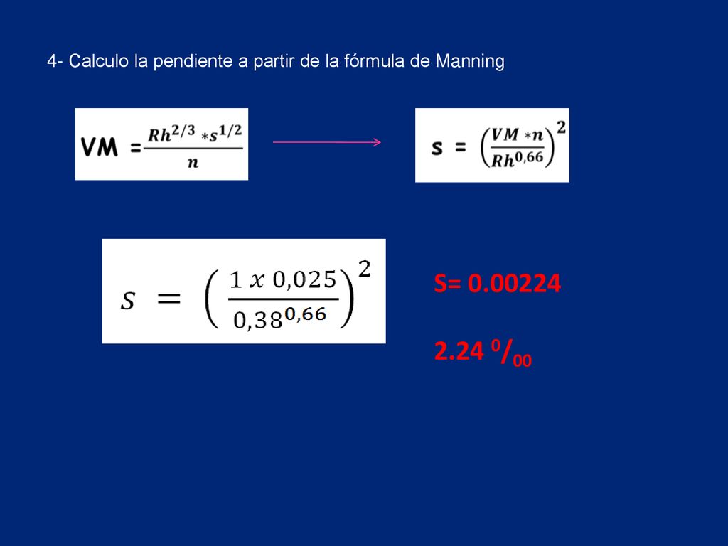 4- Calculo la pendiente a partir de la fórmula de Manning
