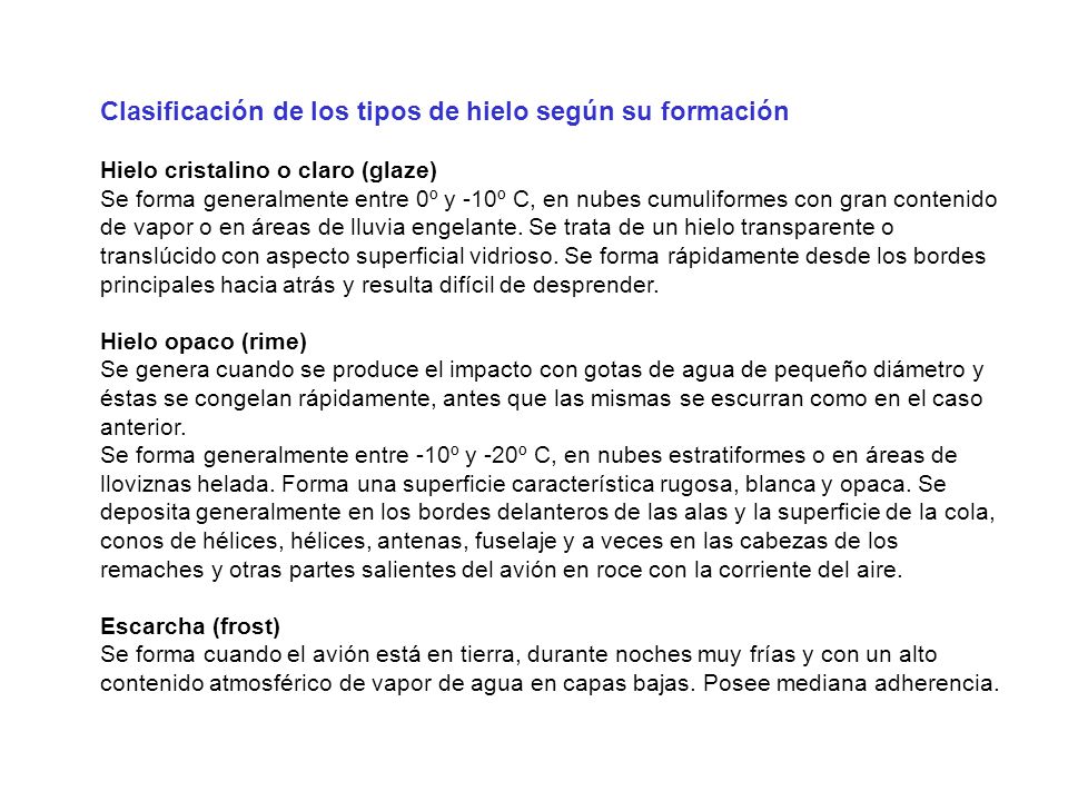 Clasificación de los tipos de hielo según su formación