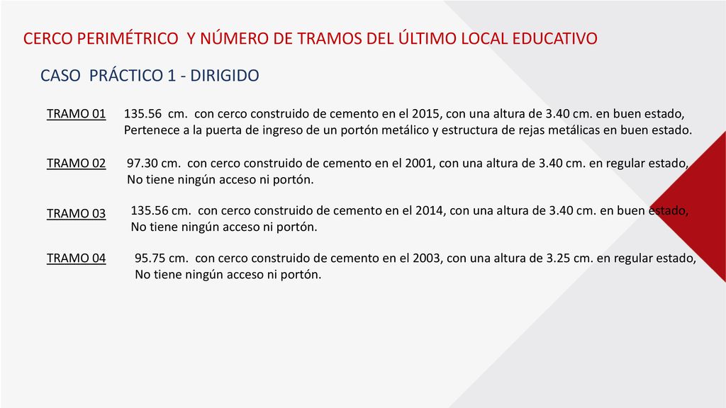 CERCO PERIMÉTRICO Y NÚMERO DE TRAMOS DEL ÚLTIMO LOCAL EDUCATIVO