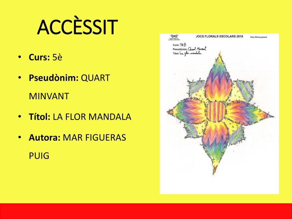 ACCÈSSIT Curs: 5è Pseudònim: QUART MINVANT Títol: LA FLOR MANDALA