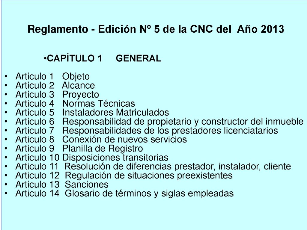 Reglamento - Edición Nº 5 de la CNC del Año 2013