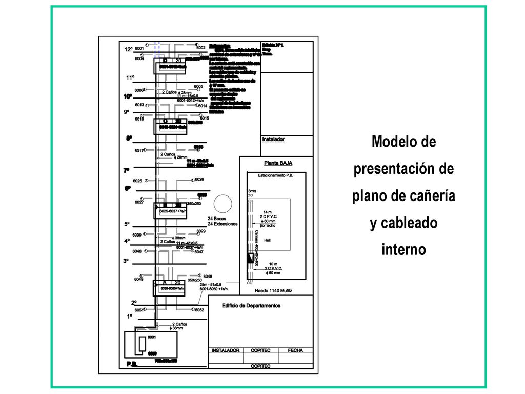 Modelo de presentación de plano de cañería y cableado interno