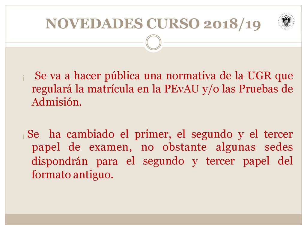 NOVEDADES CURSO 2018/19 cambiado el primer, el segundo y el tercer